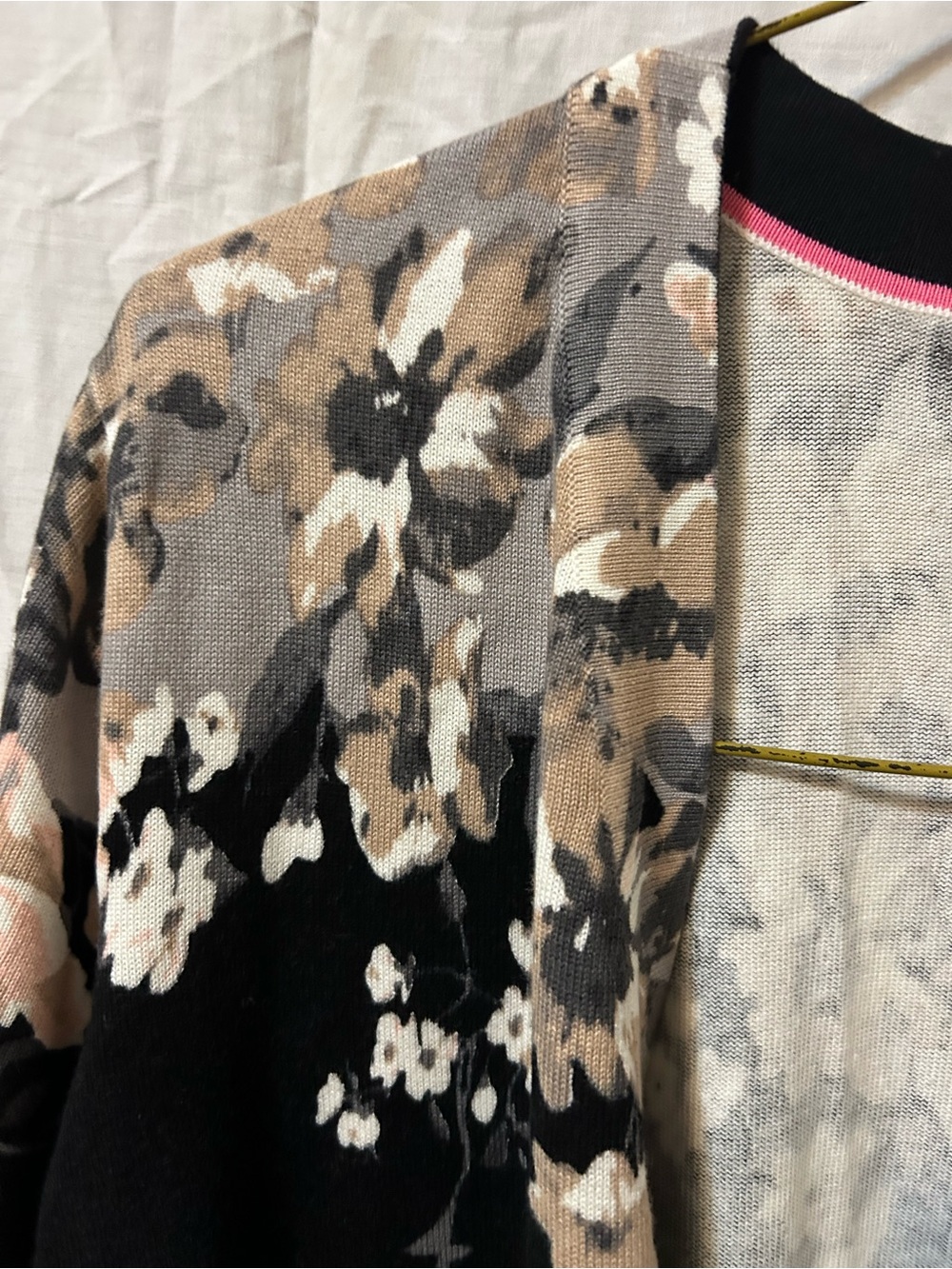 Isaac Mizrahi Floral Open Cardigan in Black and Taupe